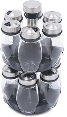 ACROSSPART Rotating Spice Rack Organiser Herb and Spices Revolving Spice Rac with 360°Rotating Holder Spice Rack with 12 Spice Jar Glass Bottles