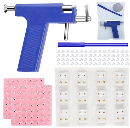 XIAQICA Kit per Piercing con 98pz Chiodi per Pistola + 12pz Orecchini a Bottone Pistola per Piercing in Acciaio Inossidabile Pistola Buchi Orecchie per Uomo e Donna