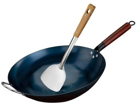 JISADER Non-stick Wok Pan Wok for Cooking Cooking Wok Kitchen Manual Wrought Iron Pan Induction Cooker General Iron Wok Pan, Multi, dia 34cm