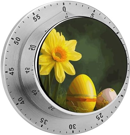 60 Minute Wind Up Timer Portable Yellow Flower and Egg Visual Mechanical Alarm Clock Stainless Steel Kitchen Countdown Timer Magnetic Countdown for Learning Exercise Outdoor