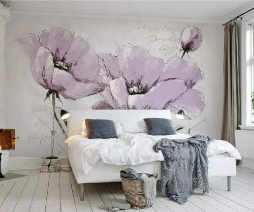 Fleurs Violettes Papier Peint 3D Intissé Bureau Salon Canapé Chambre Fond Décoration Murale-150cm×105cm