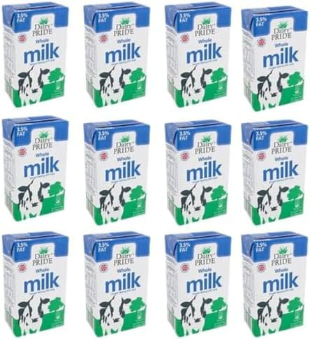 Dairy Pride UHT Whole Milk 1L (Pack of 12) | UHT Processed for Extended Freshness | Tasty & Creamy Whole Milk | Nutrient Rich-Calcium, Protein, & Vitamins | Ecofriendly & Convenient Tetra Pack