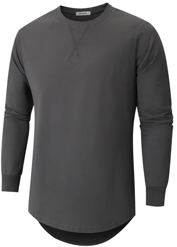 VEIISAR Men's Heavy Weight Crew Neck Short Sleeve T Shirt - Mens 100 Cotton Thick Longline T-Shirts Preshrunk