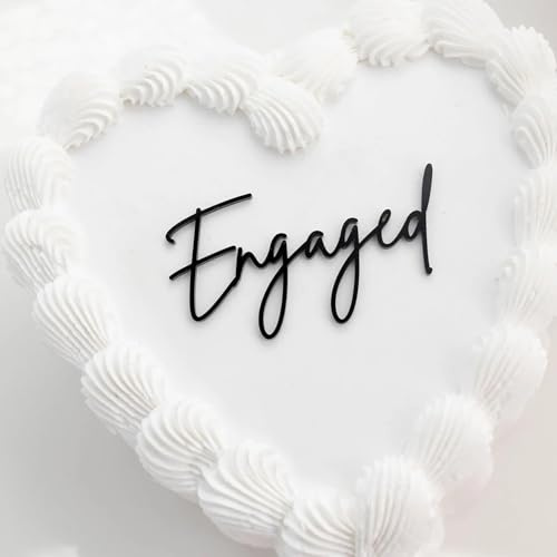 Mini Black Acrylic Engaged Cake Topper | We're Engaged Cake Pick Engagement Party Decorations | Flat Lay Words | Bridal Engagement Wedding Party Supplies