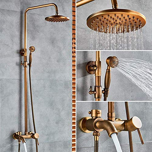 YHEIANJ Shower System Antique Brass Bathroom Shower Set Faucet Bath Shower Mixer Tap 8 Rainfall Head Bath Shower Set Bathtub Faucet Wall Mounted,Antique Brass