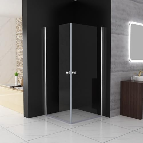 MIQU Duschkabine Eckeinstieg 75x75 x185 cm Schwingtür Duschwand mit Doppel Schwingbar Duschtür ESG Glas, Drehfalttür komplett Dusche Duschabtrennung Höhe 185cm, ohne Duschwanne