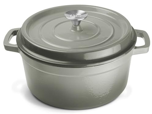 Ottia Cocotte en fonte, 26 cm, 5 litres, émail de qualité supérieure, cocotte avec couvercle, tous types de feux (y compris induction), passe au four
