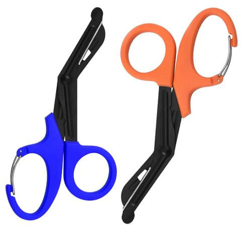 2 Ciseau D'urgence de 19cm, Ciseaux Infirmière Ciseaux À Gaze Avec Boucle Pour Les Services de Secours Ou Les Tâches Quotidiennes (Orange et bleu)