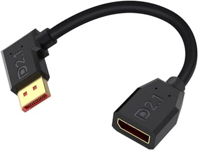 Duttek Câble d'extension DisplayPort 2.1 16 K 40 Gbit/s à angle droit de 15 cm, plaqué or, court DP vers DisplayPort pour moniteur 8K/120Hz, 4K/240Hz, MacBook Pro, PS5