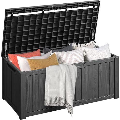 DWVO Gartenbox|450 Liter 142.1x67.6x60cm|Auflagenbox Aufbewahrungsbox Garten Kissenbox Outdoor Gartentruhe |Wasserdicht Gasdruckfeder|Für Sitzauflagen Gartengeräte & Kinderspielzeug|Schwarz