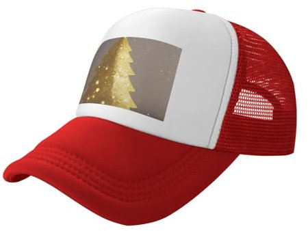 QPIPGER Baseballkappe mit goldenem Weihnachtsbaum, mit Netzrücken, verstellbarer Snapback, personalisierbar, Trucker-Hüte für Herren und Damen, Schwarz, rot, Einheitsgröße