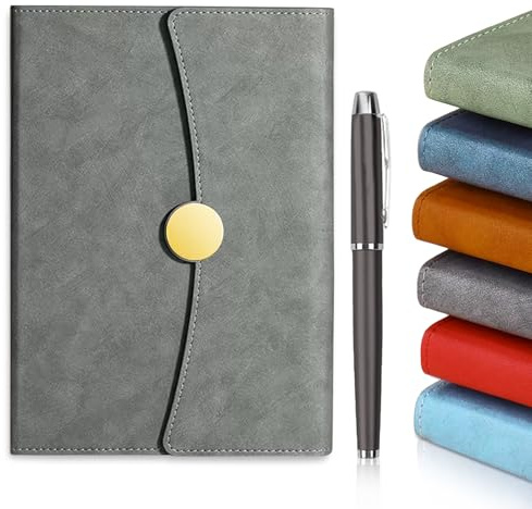 XSTZR Personalisiertes Notizbuch, A5 Gefüttertes Ledertagebuch, Personalisierte Tagebuch, Personalisiertes Geschenk für Schwestern, Mädchen, Jungen, Eltern (Grau)