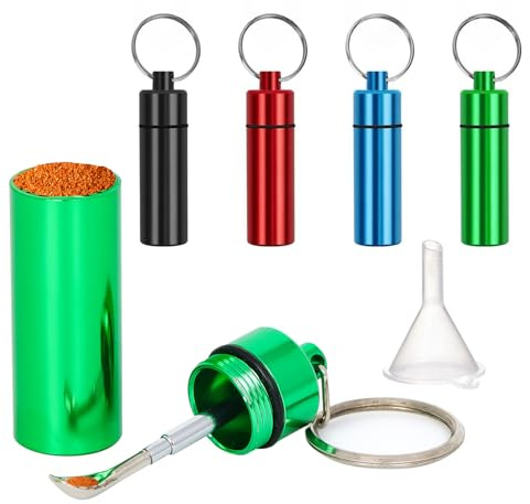 Norhogo 4pcs Storage Bottle for Outdoor Travel Kit with Tiny Spoon, 17*57mm | Portable Container, Aluminum Vial with Telescopic Spoons, Portable Storage for Spices, Sugar, Kitchen, Vial with spoon kit