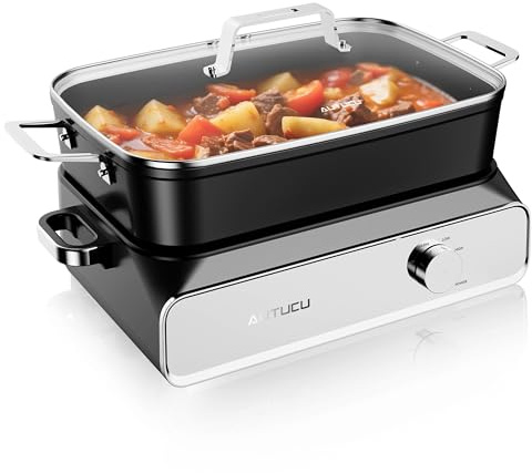 Slow Cooker 10-Quart - PFOA-Free Ceramic Coating, Oven Safe to 450°F | Keep Warm Function for Large Family Gatherings (Includes Silicone Spoon)
