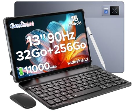 DOOGEE U13 Tablette avec Clavier, Tablette Android 16 Écran FHD+ 90 Hz, 32 Go RAM + 256 Go ROM (Ex to 2 to), Tablette 13 Pouces Unisoc T7280, 11000mAh Batterie, WiFi 5, Double Caméra, GPS