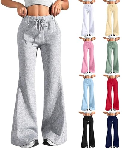 Schlaghose Damen Stoff Elegant High Waist - Yogahose Damen Lang Mit Taschen Sporthose Mit Kordelzug Bootcut Damen Baggy Bequem Freizeithose Loose Fit Flared-Hosen Ästhetische Streetwear