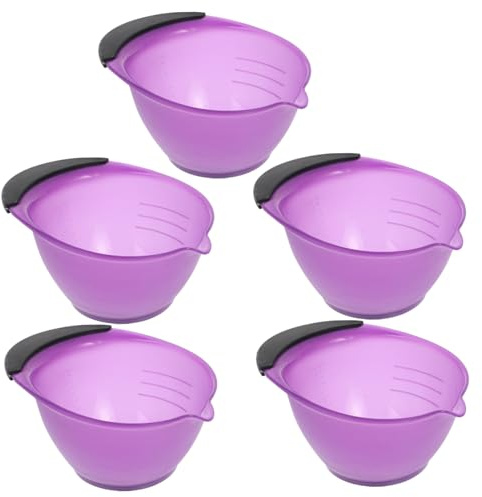HONITANO Cuencos Para Teñir El Cabello 5 Piezas, Tazones De Mezcla Morados Con Asa Antideslizante, Tamaño Mediano, Reutilizables y Duraderos Para Uso Salones y Teñido Casa