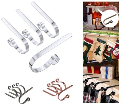 4 Stück Weihnachtsstrumpf Halter für Kamin, Weihnachtsstrumpf Haken, Nikolausstrumpf Aufhängen für Weihnachtssocken, Weihnachtsdekoration,Griff für Mantel am Kamin Weihnachten Neujahr Party (Silber)