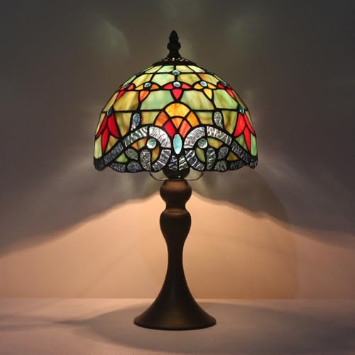 TFNTCYG Tiffany Table Lamp,8 Inch Stained Glass Table Lamp,Small Antique Style Lamp,Living Room Bedroom Bedside Nightstand Desk Lamp(Baroque)