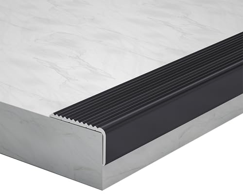 Nez de Marche en Aluminium, Profilé de Nez de Marche, Protection de Bord d'escalier, Moulure de Nez de Marche Antidérapante(Black)