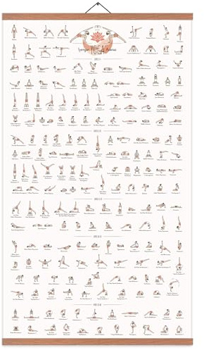EASTJOY Yoga Poster;200 Iyengar Yoga Asanas | Detailiertes Lernposter & Referenz-Chart für die Praxis | Für Zuhause, Studio und Ausbildung | Mit Teak-Holz Posterleiste (40x70cm)