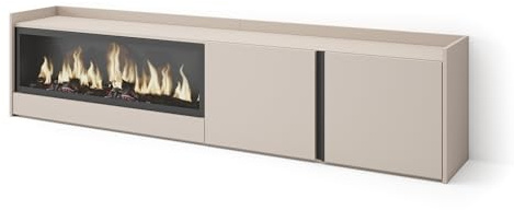 Skraut Home | Mueble TV | Muebles de salón, almacenaje | 212x50x35 cm | para televisión hasta 80 | Chimenea eléctrica XXL | Estilo Moderno | Beige