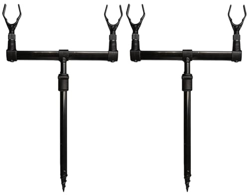 Rutenständer, 2PCS Angeln Halterung für 4 Ruten mit Teleskopfüßen Höhe 31-54 cm Aluminiumlegierung Verstellbare Karpfenangeln Universal Fishing Banksticks Angelständer Set für Outdoor-Angeln