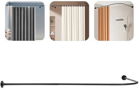Steeviuzj Barra de cortina de ducha en forma de L, barra de ducha de esquina ajustable de acero inoxidable 201 (70-95 x 105-165 cm), barra de ducha angular para bañera y ducha, soporte de pared