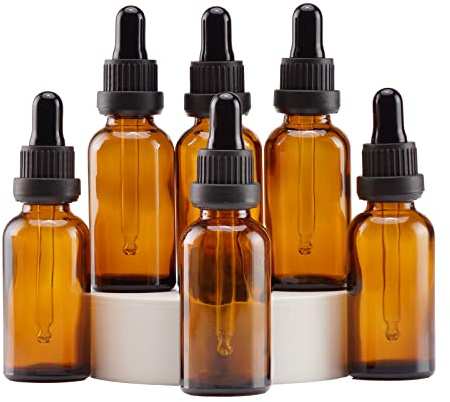 Yizhao Amber Glass Dropper Bottles 30ml, with Glass Pipette Dropper, for Essential oil, Aromatherapy, Laboratory, Massage, Makeup, Mixing, Travel– 6Pcs