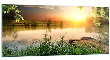 Wandbilder Dekoration Wohnzimmer Brücke See Panorama Bilder auf Glas 120x50cm Glasbild Schlafzimmer Küche Wand Kunstdruck Art Groß Wanddeko Bild im Glas Modern Wall Decor Glasdruck GAB120x50-3914