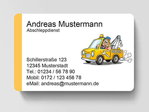 100 Visitenkarten, laminiert, 85 x 55 mm, inkl. Kartenspender - Abschleppdienst Pannenhilfe