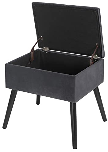 WOLTU Sitzbank Sitztruhe Samt Hocker mit Stauraum, Aufbewahrungsbox Fußbank Polsterbank aus samt Holzbeine, 50x35x45cm, Dunkelgrau