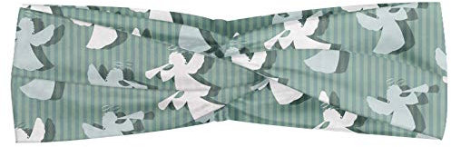 ABAKUHAUS Engel Halstuch Bandana Kopftuch, Weihnachtsengel Silhouetten auf gestreiften Hintergrund Noel Yule Thema, Elastisch und Angenehme alltags accessories, Pale Almond Green White
