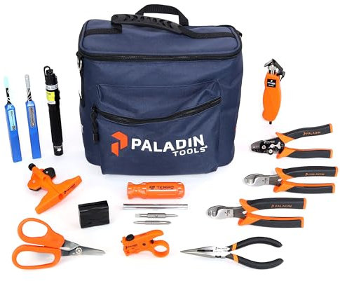 Paladin Tools FTK-P Pro Fiber Optic Tool Kit, Cutters Strippers Slitters Pliers w/Visual Fault Locator VFL, Premium Fiber Optic Tools (Fiber Termination Kit)