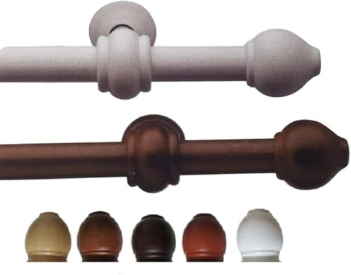 Bastone per Tenda, Asta in legno da Ø 22 mm. anelli + accessori da 160 a 200 cm. Movimento a strappo (frusta non inclusa), Attacco a parete (Olmo, 100 cm.)