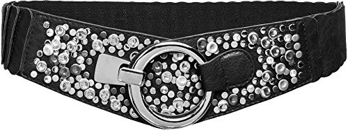 Caspar GU300-N elastischer breiter Damen Stretch Taillengürtel mit Nieten Dekor, Gürtelgröße:83 [für Körperumfang 90-110 cm], Farbe:schwarz
