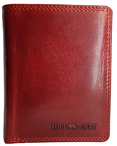 Hill Burry® Geldbörse aus Leder für Herren Männer Damen mit RFID-Schutz mit Münzfach Echtleder Geldbeutel Portemonnaie Portmonee (Hill Burry Kollektion Hochformat, rot)