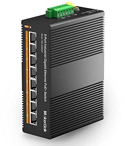 mokerlink Switch Poe Gigabit a 8 Porte Ethernet Industriale su Guida DIN, Alimentazione Poe+ 96W, capacità di commutazione 16 Gbps Rete Non gestita con IP40 (da -40 a 185°F), con Alimentatore