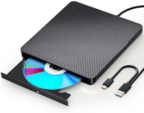 aelrsoch External Blu-ray Drive, USB3.0 External Blu-ray Writer, BD Drive CD DVD Drive Portable 3D Blu-ray Burner, USB 3.0 and Type-C External Blu-ray Reader, Suitable for Windows XP/7/8/10