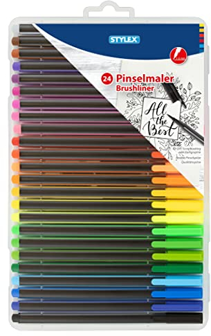Stylex 32835 - Brush Pens mit flexible Pinselspitze, Strichstärke 1,5 mm, für Scrapbooking, 24 Stück