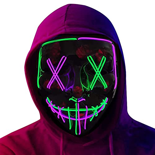 Masque d'horreur LED, Halloween Masque, Purge avec des effets de lumière 3X, contrôlables, pour la DéCoration de Costumes de FêTe de Carnaval, Cosplay, DéCorations de FêTe