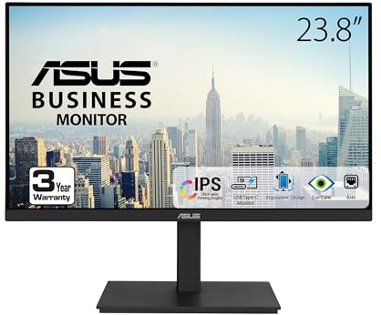 ASUS VA24ECPSN Pantalla de inicio 23,8 1080P (VA24ECPSN) - Full HD, IPS, 75Hz, sincronización adaptativa, altavoces, cuidado ocular, luz azul baja, sin parpadeo, USB-C, RJ45, HDMI,