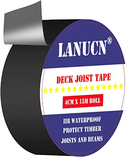 LANUCN Holz Abdeckband für Deck, Terrassen Unterkonstruktion Dichtband für den wasserdichten Außenbereich, Balkenband zum Stoppen von Wasser/Feuchtigkeitsfäule (4cm x 15m x 1 Rolle)
