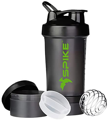 SPIKE Botella mezcladora Pro Protein para mezcla de proteínas de suero, ciclismo, gimnasio, botella de agua con bola de acero inoxidable de 700 ml (negro profesional)
