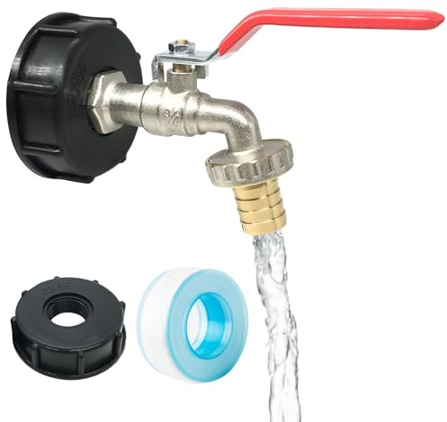 CHENGSHI IBC Auslaufhahn 1000L Wassertank mit Adapter 3/4 Zoll Anschluss – Wasserhahn aus Messing für IBC Tank Zubehör, passend für s60x6 Regenwassertank & Ibc Tank Zubehör, für Garten & Industrie