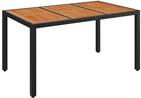 vidaXL Mesa de Jardín Superficie Tabla Mueble Mesita de Exterior para Cocina Terraza Jardín Comedor de Madera Ratán PE Negro 150x90x75 cm
