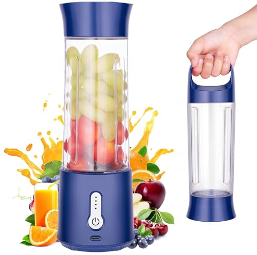 Rainpal Tragbarer Mixer, USB Wiederaufladbar Kleiner Mixer für Shakes und Smoothies, 6 Klingen Tragbarer Mixer Becher BPA-frei Mini Mixer für Zuhause Sport Draußen Reisen (500 ml - blau)