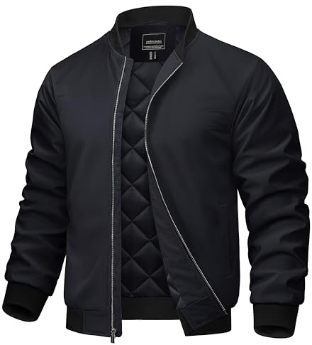 TACVASEN Mens Bomber Jackets Casual Fall Winter Warm Windbreaker Full Zip Windproof Outwear Color-Blocking Coats Black 2XL