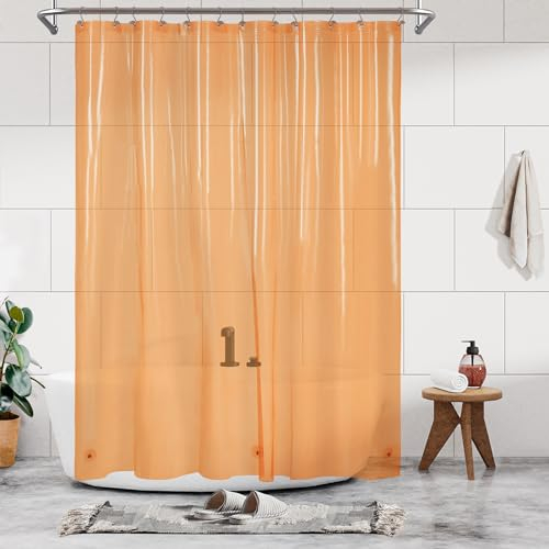 Barossa Design Long Shower Curtain, 3 Magnets and Waterproof Lightweight PEVA Shower Liner for Bathtub, PVC Free, Metal Grommets, 72 x 78 Inches, Transparent Orange