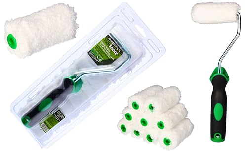 ToolSpace 10 x Rouleau de Peinture Lot - 7 cm Mini Rouleaux Microfibre - Manchon avec Poil Long - Patte Lapin avec Manche pour Peindre Rénovation Lasure Application - Intérieur Décoration Murale